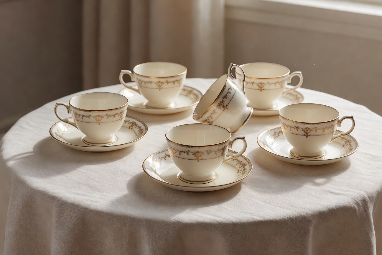 Tazas bone china con borde dorado de 24 quilates